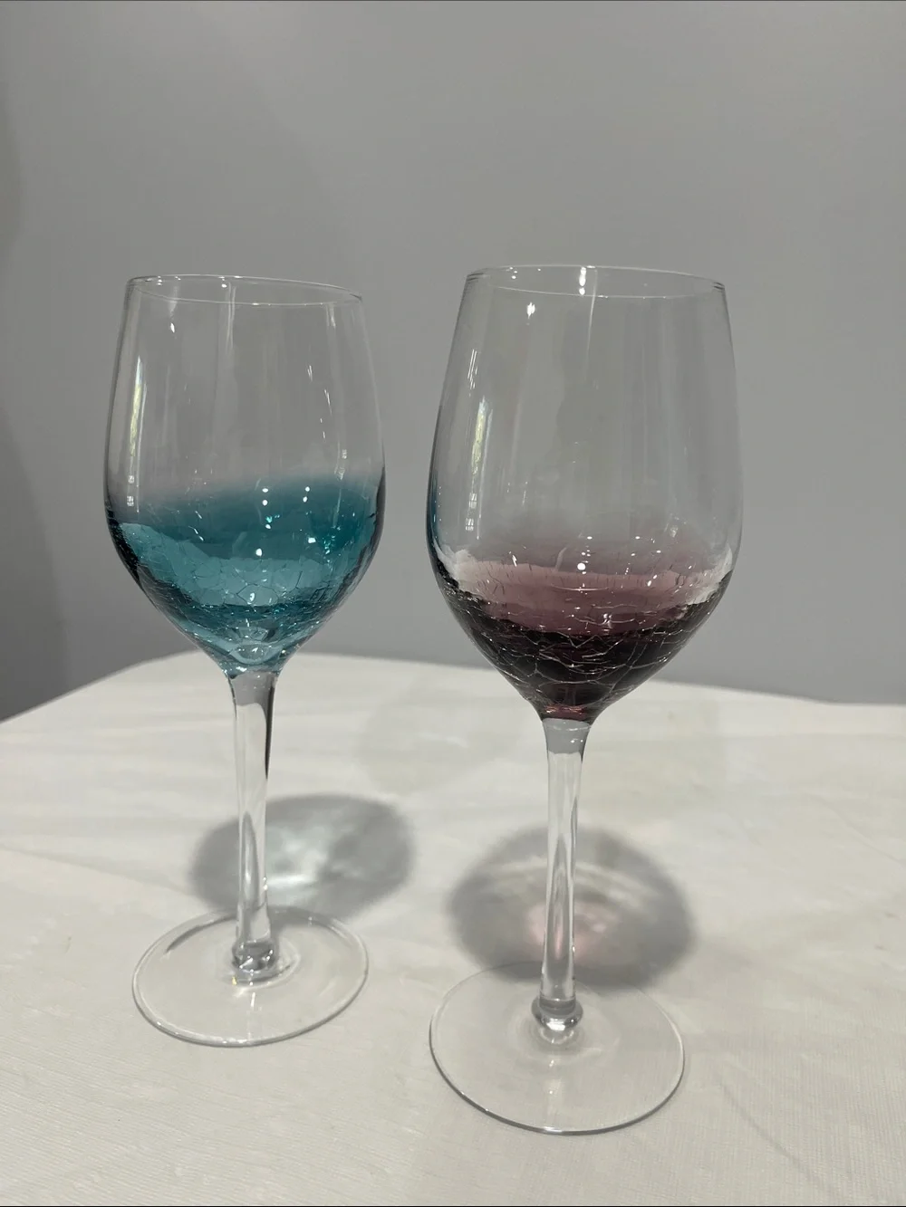 Pier 1 blue and amethyst purple crackle 12 oz Wine Glasses set of 2